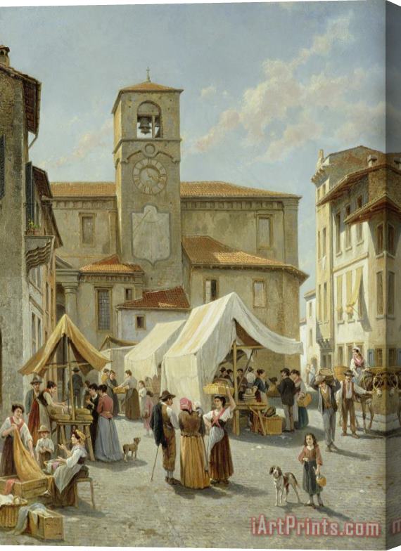 Jacques Carabain Marketday in Desanzano Stretched Canvas Painting / Canvas Art