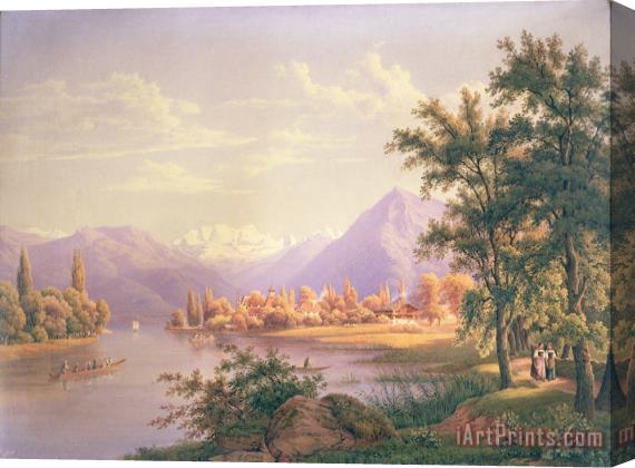 Jakob Suter A View of Scherzingen on the Lake of Thun Stretched Canvas Print / Canvas Art