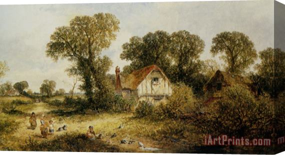 James Edwin Meadows Childrem by a Country Cottage Stretched Canvas Print / Canvas Art