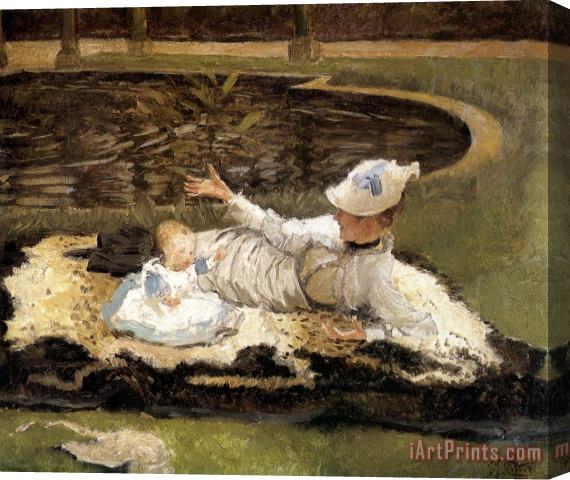 James Jacques Joseph Tissot Mrs Newton with a Child by a Pool Stretched Canvas Painting / Canvas Art