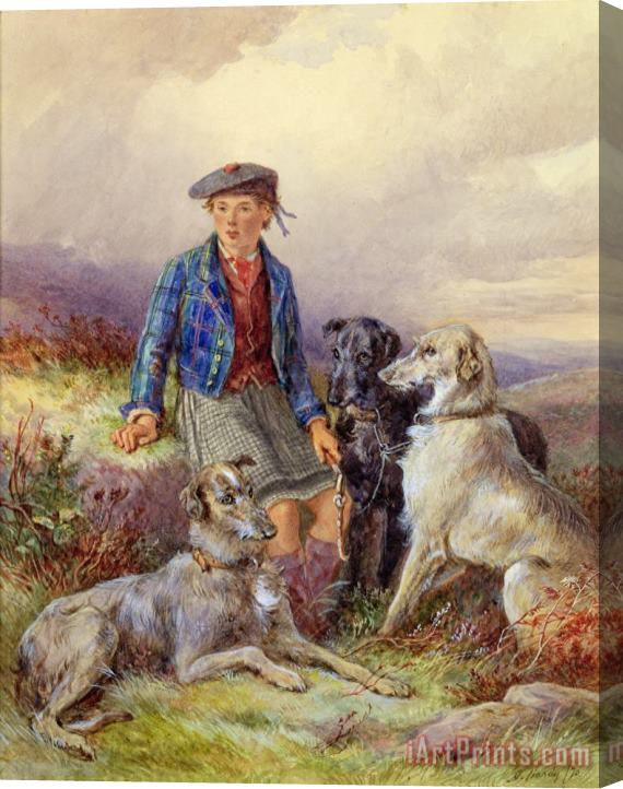 James Jnr Hardy Scottish Boy with Wolfhounds in a Highland Landscape Stretched Canvas Painting / Canvas Art