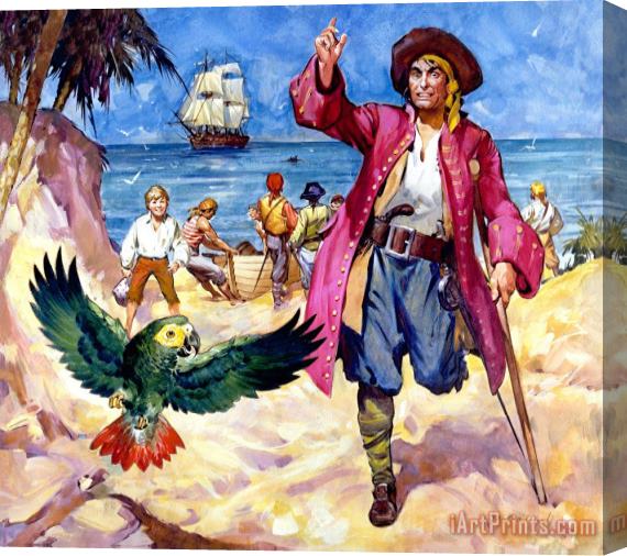 James McConnell Long John Silver and his Parrot Stretched Canvas Painting / Canvas Art