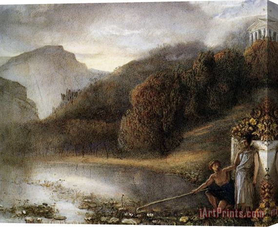 James Smetham Classical Figures by a River with a Temple Beyond Stretched Canvas Print / Canvas Art