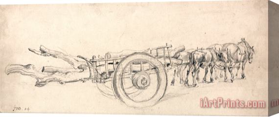 James Ward A Timber Cart Laden with Tree Trunks, Drawn by a Pair of Horses And a Pair of Oxen Stretched Canvas Print / Canvas Art