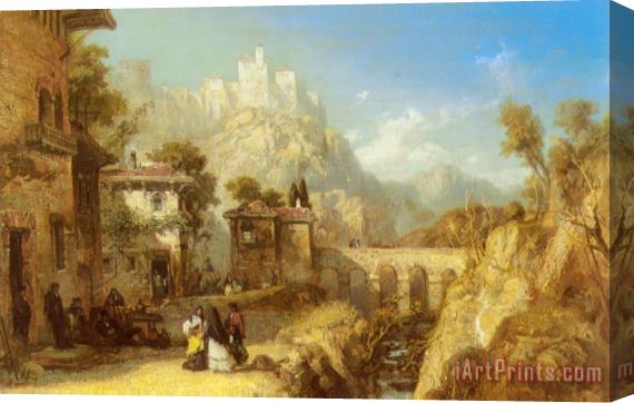 James Webb A Mediterranean Landscape with Villagers Stretched Canvas Print / Canvas Art