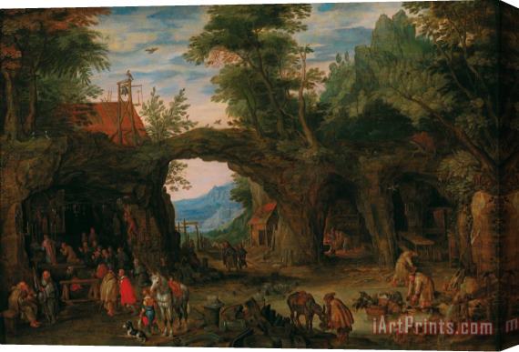 Jan Brueghel Rocky Landscape With A Mass Stretched Canvas Painting / Canvas Art