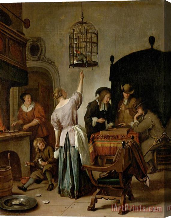 Jan Havicksz Steen Interior with a Woman Feeding a Parrot, Known As 'the Parrot Cage' Stretched Canvas Print / Canvas Art
