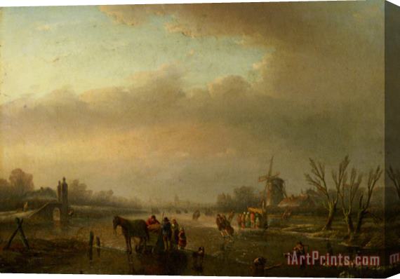 Jan Jacob Coenraad Spohler Skaters on a Frozen Canal Stretched Canvas Print / Canvas Art