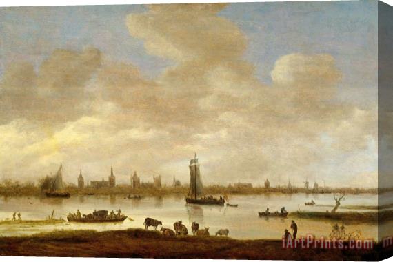 Jan Josefsz Van Goyen View of an Imaginary Town on a River with The Tower of Saint Pol in Vianen (river Landscape with View of Vianen) Stretched Canvas Painting / Canvas Art