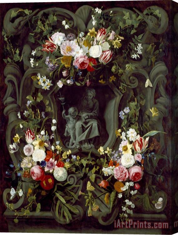 Jan Philip Van Thielen A Stone Cartouche with The Virgin And Child, Encircled by a Garland of Flowers Stretched Canvas Painting / Canvas Art