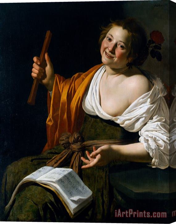 Jan Van Bijlert Girl with a Flute Stretched Canvas Painting / Canvas Art