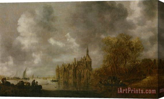 Jan Van Goyen An Extensive River Landscape with Figures Rowing And a Castle Beyond Stretched Canvas Painting / Canvas Art