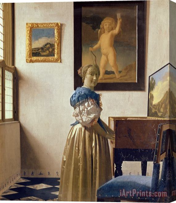 Jan Vermeer Lady standing at the Virginal Stretched Canvas Print / Canvas Art