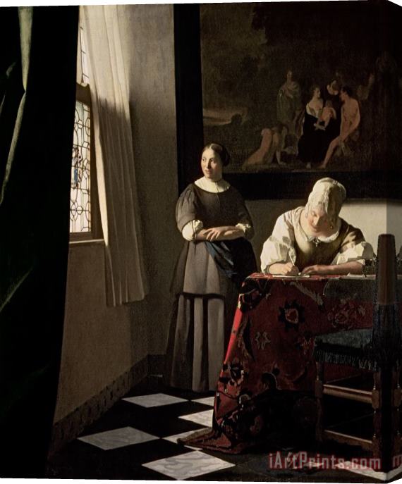 Jan Vermeer Lady writing a letter with her Maid Stretched Canvas Painting / Canvas Art