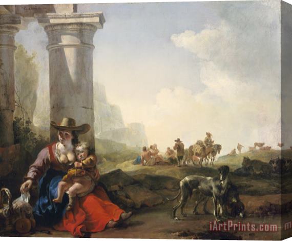 Jan Weenix Italian Peasants among Ruins Stretched Canvas Painting / Canvas Art