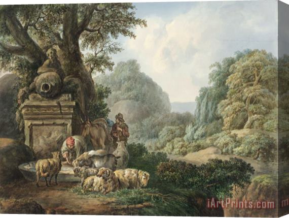 Jan Willem Pieneman Landschap Met Herders Bij Een Waterplaats Stretched Canvas Print / Canvas Art