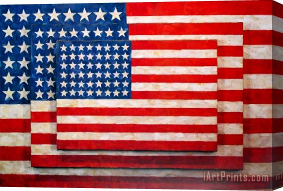 jasper johns Three Flags Stretched Canvas Print / Canvas Art