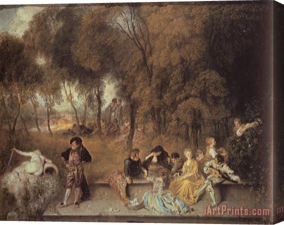 Jean Antoine Watteau Meeting in The Open Air Stretched Canvas Painting / Canvas Art