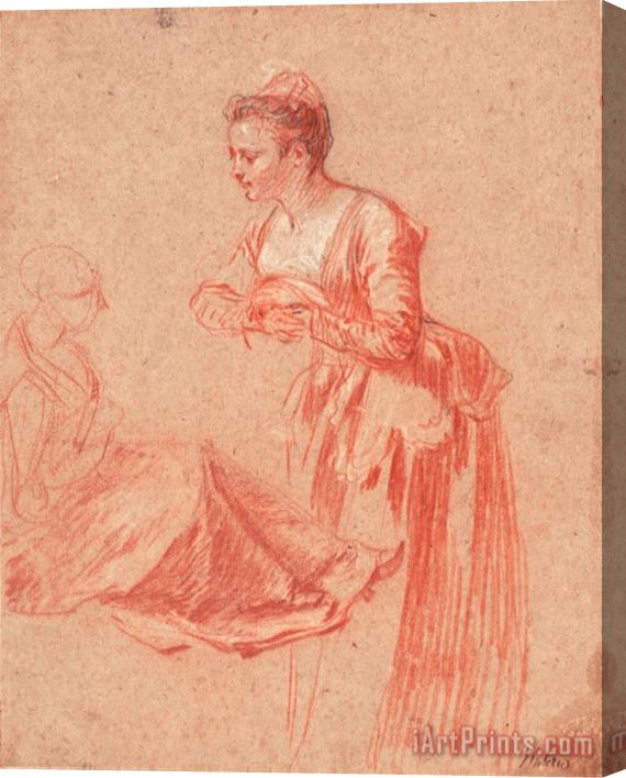 Jean Antoine Watteau Two Figure Studies of a Young Woman, 1715 1717 Stretched Canvas Print / Canvas Art