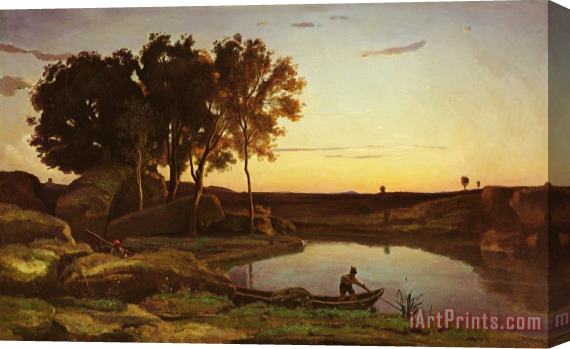 Jean Baptiste Camille Corot Landscape with Lake And Boatman Stretched Canvas Painting / Canvas Art