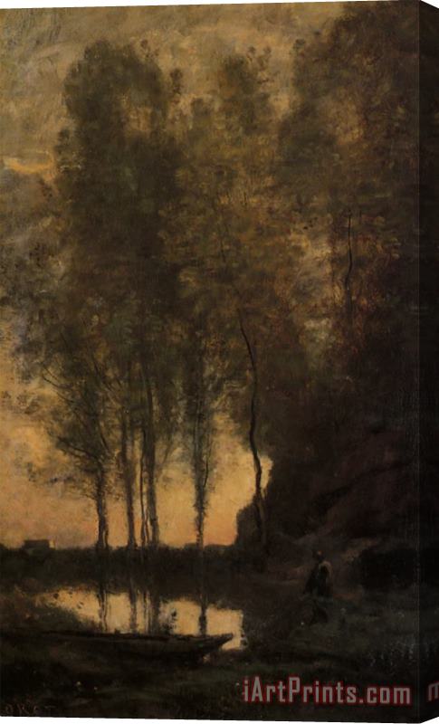 Jean Baptiste Camille Corot Le Passeur Attachant Sa Barque Stretched Canvas Painting / Canvas Art