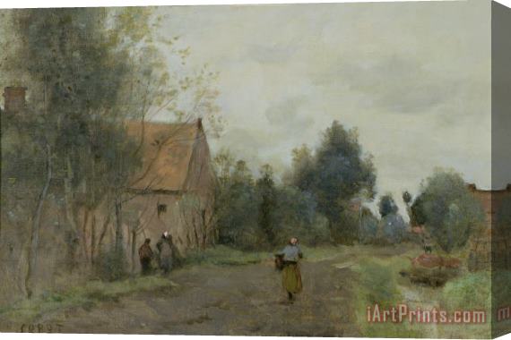 Jean Baptiste Camille Corot Village Street in the Morning Stretched Canvas Print / Canvas Art
