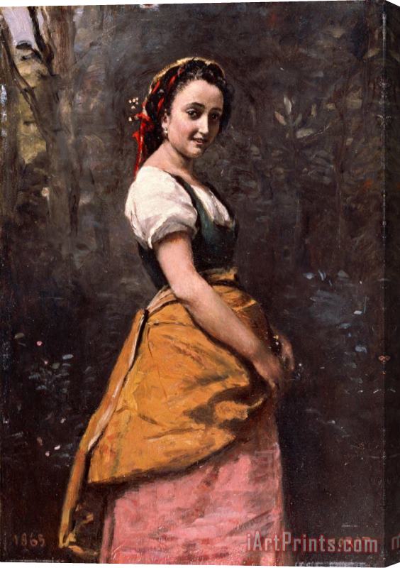 Jean Baptiste Camille Corot Young Woman in The Woods Stretched Canvas Print / Canvas Art