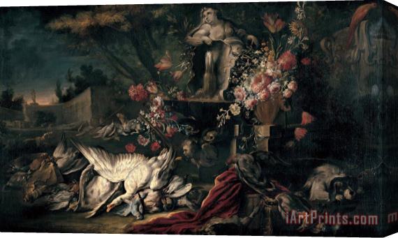 Jean Baptiste Oudry Death Nature with Shooting Gear And Flowers I Stretched Canvas Print / Canvas Art