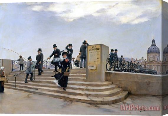 Jean Beraud A Windy Day on The Pont Des Arts, Paris Stretched Canvas Painting / Canvas Art