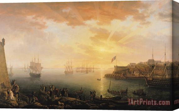 Jean Francois Hue View of Brest Harbor Stretched Canvas Print / Canvas Art