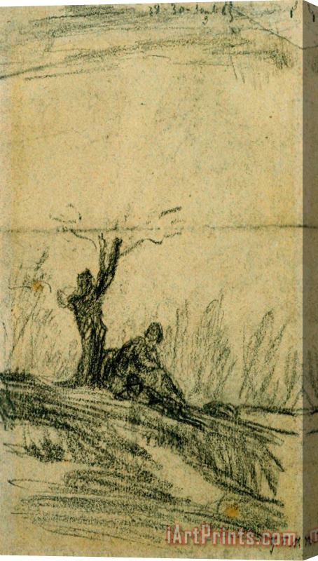Jean-Francois Millet Figure Seated Under a Tree Stretched Canvas Painting / Canvas Art