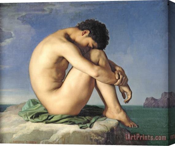 Jean Hippolyte Flandrin Naked Young Man Sitting by The Sea Stretched Canvas Print / Canvas Art