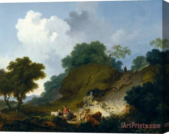 Jean Honore Fragonard Landscape with Shepherds And Flock of Sheep Stretched Canvas Painting / Canvas Art