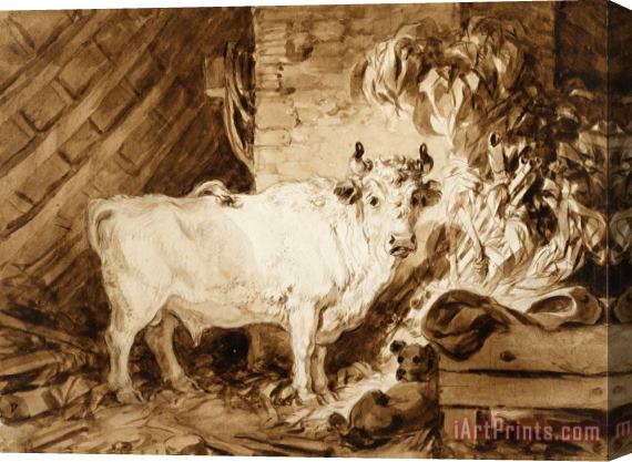 Jean Honore Fragonard White Bull And a Dog in a Stable Stretched Canvas Print / Canvas Art