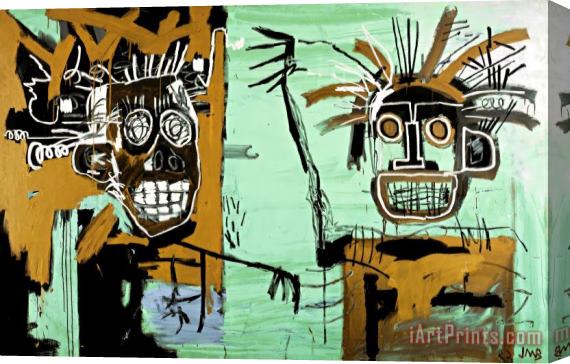 Jean-michel Basquiat Two Heads on Gold Stretched Canvas Painting / Canvas Art