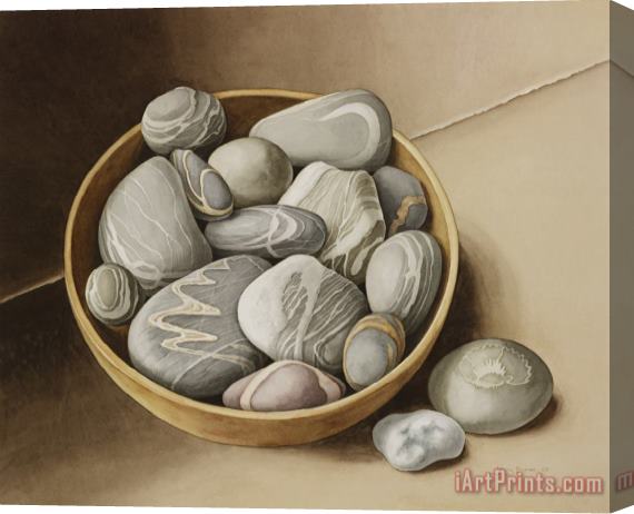 Jenny Barron Bowl Of Pebbles Stretched Canvas Painting / Canvas Art