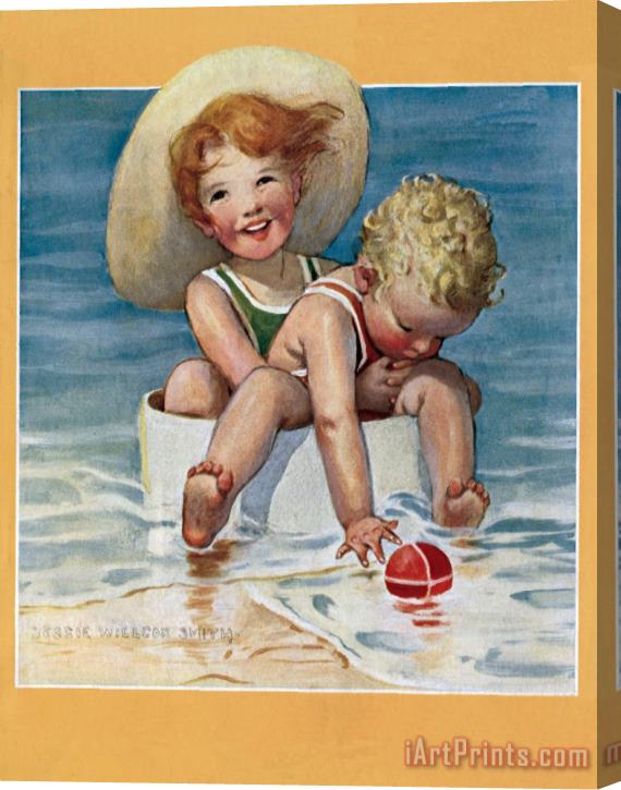 Jessie Willcox Smith Two Children Playing in The Ocean Stretched Canvas Print / Canvas Art
