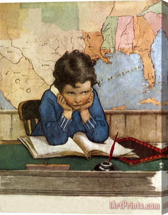 Jessie Willcox Smith Young Boy Day Dreaming at a School Desk Stretched Canvas Print / Canvas Art