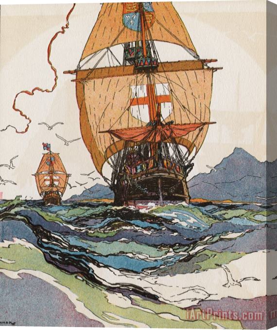 J.L. Kraemer Two of Explorer Christopher Columbus' Ships Stretched Canvas Print / Canvas Art