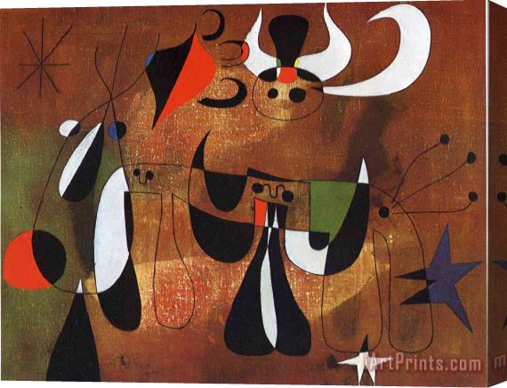 Joan Miro Characters in The Night Stretched Canvas Print / Canvas Art