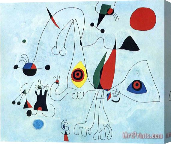 Joan Miro Women And Birds at Sunrise Stretched Canvas Painting / Canvas Art