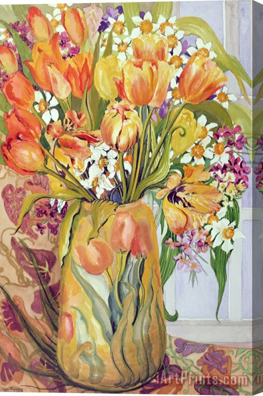 Joan Thewsey Tulips And Narcissi In An Art Nouveau Vase Stretched Canvas Print / Canvas Art
