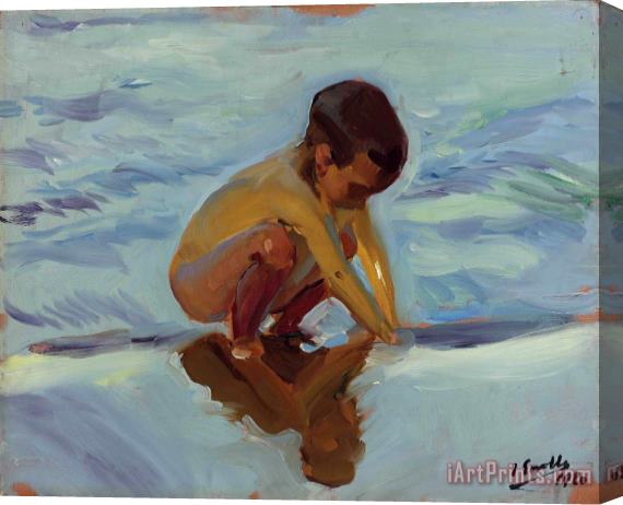 Joaquin Sorolla y Bastida Contraluz En La Playa. Nino Agachado Stretched Canvas Print / Canvas Art