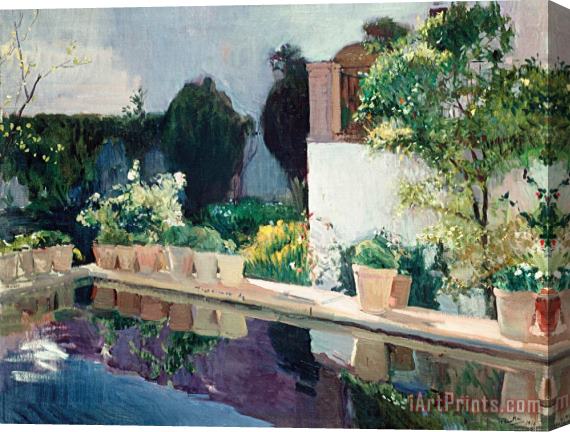 Joaquin Sorolla y Bastida Palace of Pond, Royal Gardens in Seville Stretched Canvas Painting / Canvas Art