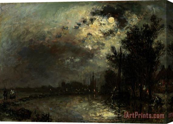 Johan Barthold Jongkind View on Overschie in Moonlight Stretched Canvas Print / Canvas Art