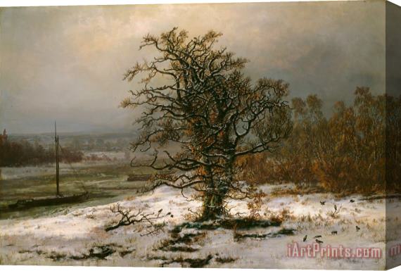 Johan Christian Dahl Oak Tree by The Elbe in Winter Stretched Canvas Print / Canvas Art