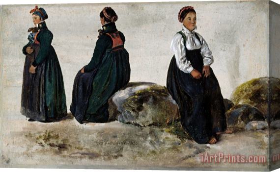 Johan Christian Dahl Studies of Female Costumes From Luster in Sogn Stretched Canvas Print / Canvas Art