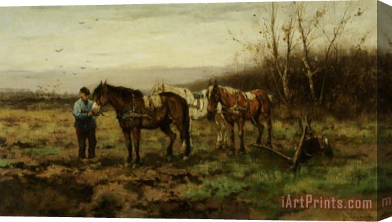 Johan Frederik Cornelis Scherrewitz Tethering The Plough Horses Stretched Canvas Print / Canvas Art