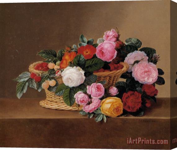 Johan Laurentz Jensen Basket of Roses Stretched Canvas Painting / Canvas Art
