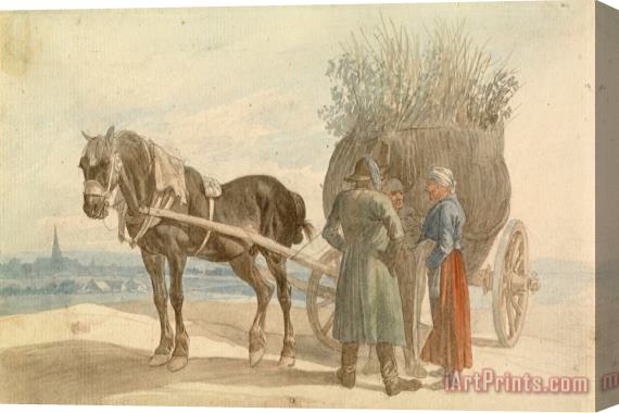 Johann Adam Klein  Austrian Peasants with a Horse And Cart, with Vienna in The Distance Stretched Canvas Print / Canvas Art